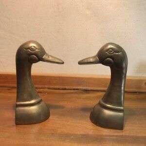 Vintage MCM Brass Duck Mallard Bird Bookends Made in Korea 6.5"x4"